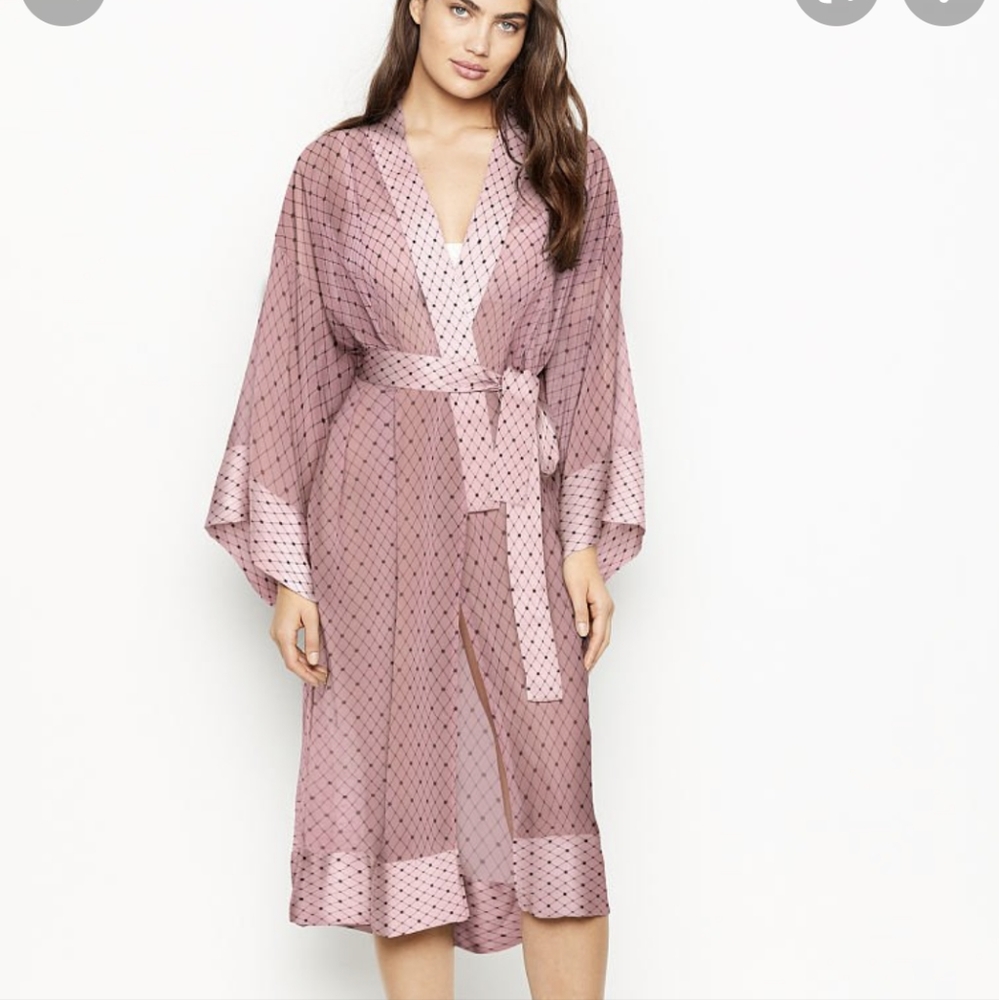 Victoria's Secret Pink sheer dressing gown with satin trim